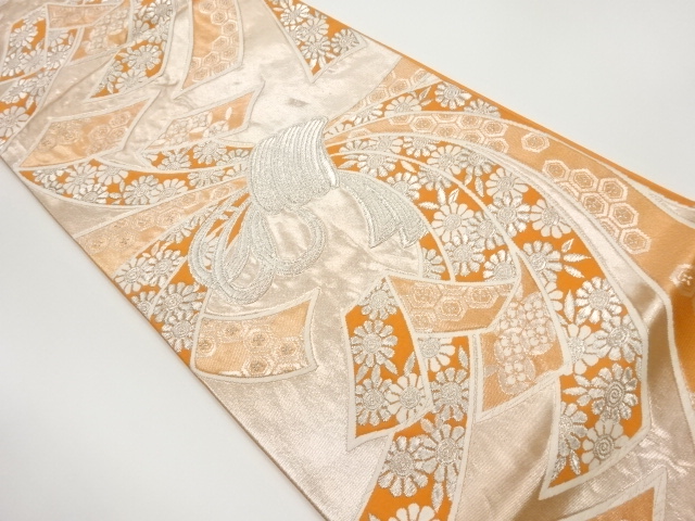 リサイクル　束ね熨斗に花々模様織出し袋帯